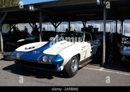Settembre 2019 - vetture da gara nel paddock di Goodwood Foto Stock