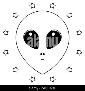 Alien in bianco e nero in un cerchio di stelle Foto Stock