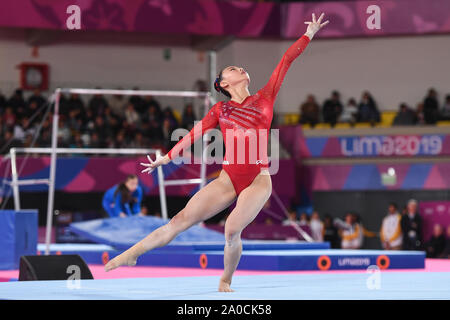 Doha in Qatar. 29 Luglio, 2019. KARA EAKER compete sul pavimento esercizio durante il concorso tenutosi presso l'Aspire Academy Dome a Doha, in Qatar. Credito: Amy Sanderson/ZUMA filo/Alamy Live News Foto Stock