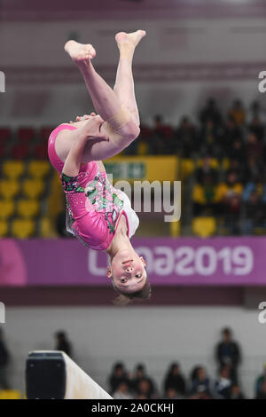 Doha in Qatar. 29 Luglio, 2019. PAULINA CAMPOS dal Messico compete sul fascio di equilibrio durante il concorso tenutosi presso l'Aspire Academy Dome a Doha, in Qatar. Credito: Amy Sanderson/ZUMA filo/Alamy Live News Foto Stock