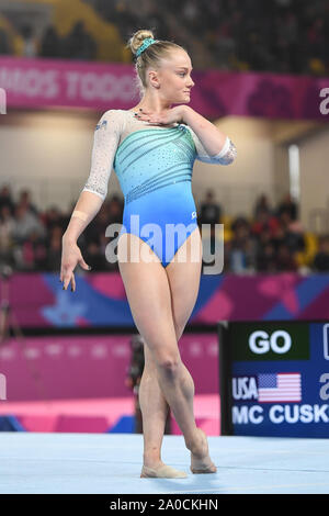 Doha in Qatar. 29 Luglio, 2019. RILEY MCCUSKER compete sul pavimento esercizio durante il concorso tenutosi presso l'Aspire Academy Dome a Doha, in Qatar. Credito: Amy Sanderson/ZUMA filo/Alamy Live News Foto Stock