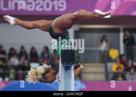 Doha in Qatar. 29 Luglio, 2019. DANUSHA Francesco da Giamaica compete sul fascio di equilibrio durante il concorso tenutosi presso l'Aspire Academy Dome a Doha, in Qatar. Credito: Amy Sanderson/ZUMA filo/Alamy Live News Foto Stock