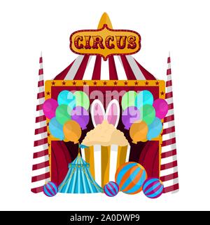 Tenda del circo con pop-corn snack e aria palloncini - illustrazione vettoriale Illustrazione Vettoriale