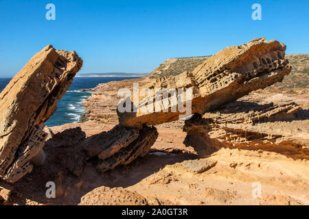 Pot Alley - formazioni rocciose scenico lungo il litorale, Kalbarri National Park, Australia occidentale Foto Stock