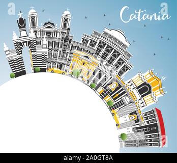 Catania Italia skyline della città con edifici grigi, Blu Cielo e spazio di copia. Illustrazione Vettoriale. Viaggi di affari e turismo Concept. Illustrazione Vettoriale