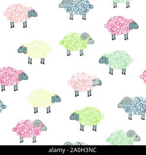Seamless pattern colorati con le pecore Illustrazione Vettoriale