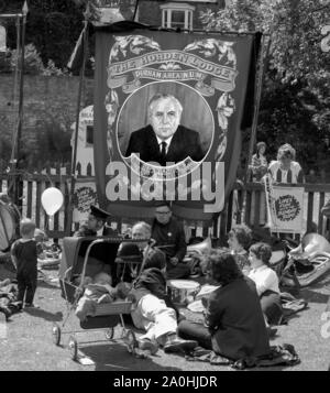 Horden Lodge, Durham dei minatori Banner, Harold Wilson, c.1976 Foto Stock