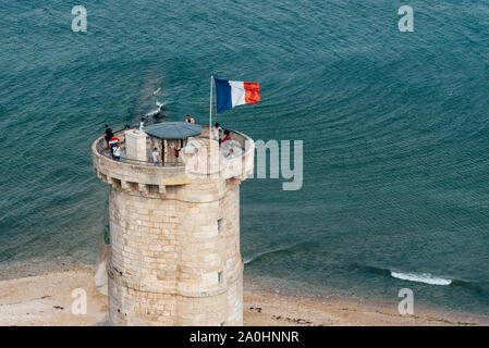 Isola di Re, Francia - 7 Agosto 2018: Faro di balene, Phare des Baleines. Foto Stock