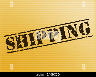 Timbro di spedizione su un pacco cioè la distribuzione dei pacchetti per la consegna. Il carico o il nolo per il postino - 3d illustrazione Foto Stock
