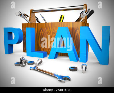 Concetto di piano icona significa preparazione e organizzazione di un progetto. Regime o blueprint degli obiettivi strategici - 3d illustrazione Foto Stock