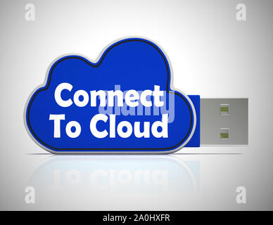 Collegato al concetto di cloud icona significa accesso online. Dati o informazioni da siti web in tutto il mondo - 3d illustrazione Foto Stock