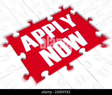 Applica ora concetto icona mostra online di assunzione per un posto di lavoro vacante. L'assunzione di manodopera la manodopera da parte di registrazione - 3d illustrazione Foto Stock
