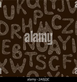 Seamless pattern tribale con zentangle lettere Illustrazione Vettoriale
