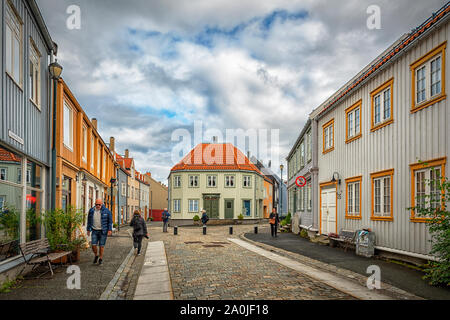 TRONDHEIM, Norvegia - 07 settembre 2019: Bakklandet è un vecchio quartiere della città nella città di Trondheim. Foto Stock