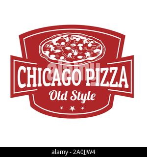 Chicago pizza segno o timbro su sfondo bianco, illustrazione vettoriale Illustrazione Vettoriale