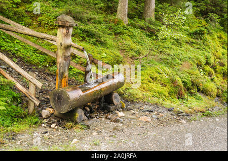 Luogo di irrigazione sulla via del bordo in un austriaco di foreste di montagna. Foto Stock