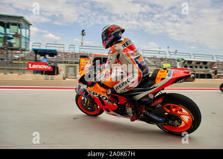 Aragona, Spagna. Xx Settembre, 2019. Xx Settembre 2019; Ciudad del Motor de Aragon, Alcaniz in Spagna; Aragona Gran Premio di Motociclismo, giorno di pratica; Jorge Lorenzo del Team Repsol Honda lascia il garage durante le prove libere 1 Credito: Azione Plus immagini di sport/Alamy Live News Foto Stock