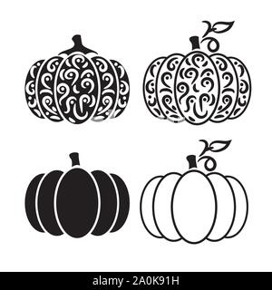 Vettore tagliato fuori di zucca insieme decorativo. Illustrazione Vettoriale