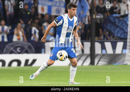 Barcellona, Spagna. Xx Settembre, 2019. Javi Lopez del RCD Espanyol durante il match RCD Espanyol v Ferencvaros TC, della UEFA Europa League, fase di gruppo. RCDE Stadium. Barcelona, Spagna, 19 set 2019. Barcellona, 19-09-2019. UEFA Europa League, Data 1. RCD Espanyol - Ferencvaros. Javi Lopez dell Espanyol Credito: Pro scatti/Alamy Live News Foto Stock