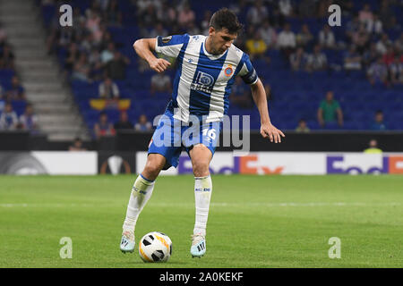 Barcellona, Spagna. Xx Settembre, 2019. Javi Lopez del RCD Espanyol durante il match RCD Espanyol v Ferencvaros TC, della UEFA Europa League, fase di gruppo. RCDE Stadium. Barcelona, Spagna, 19 set 2019. Barcellona, 19-09-2019. UEFA Europa League, Data 1. RCD Espanyol - Ferencvaros. Javi Lopez dell Espanyol Credito: Pro scatti/Alamy Live News Foto Stock