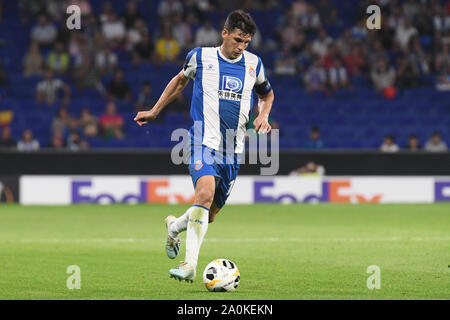 Barcellona, Spagna. Xx Settembre, 2019. Javi Lopez del RCD Espanyol durante il match RCD Espanyol v Ferencvaros TC, della UEFA Europa League, fase di gruppo. RCDE Stadium. Barcelona, Spagna, 19 set 2019. Barcellona, 19-09-2019. UEFA Europa League, Data 1. RCD Espanyol - Ferencvaros. Javi Lopez dell Espanyol Credito: Pro scatti/Alamy Live News Foto Stock