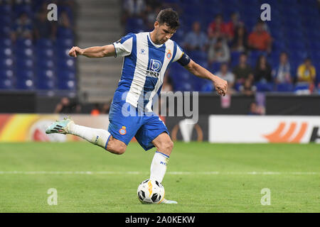 Barcellona, Spagna. Xx Settembre, 2019. Javi Lopez del RCD Espanyol durante il match RCD Espanyol v Ferencvaros TC, della UEFA Europa League, fase di gruppo. RCDE Stadium. Barcelona, Spagna, 19 set 2019. Barcellona, 19-09-2019. UEFA Europa League, Data 1. RCD Espanyol - Ferencvaros. Javi Lopez dell Espanyol Credito: Pro scatti/Alamy Live News Foto Stock