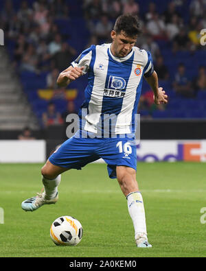 Barcellona, Spagna. Xx Settembre, 2019. Javi Lopez del RCD Espanyol durante il match RCD Espanyol v Ferencvaros TC, della UEFA Europa League, fase di gruppo. RCDE Stadium. Barcelona, Spagna, 19 set 2019. Barcellona, 19-09-2019. UEFA Europa League, Data 1. RCD Espanyol - Ferencvaros. Javi Lopez dell Espanyol Credito: Pro scatti/Alamy Live News Foto Stock