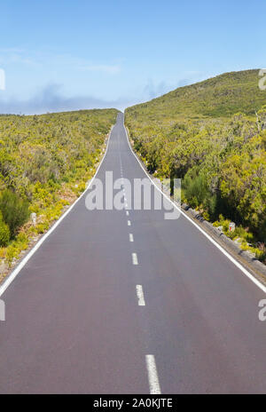 Strada vuota su Paul da Serra plateau sul isola di Madeira, Portogallo. Foto Stock