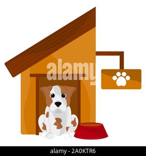 Casa del cane con un jack russell terrier cartoon - Vettore Illustrazione Vettoriale