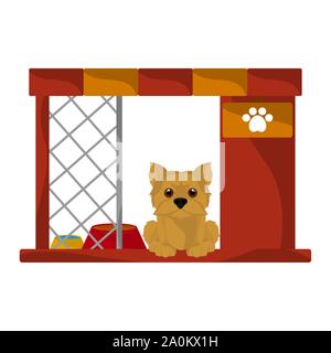 Casa del cane con un simpatico Yorkshire terrier cartoon - Vettore Illustrazione Vettoriale