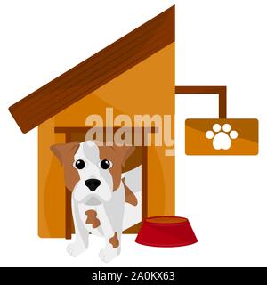 Casa del cane con un jack russell terrier cartoon - Vettore Illustrazione Vettoriale