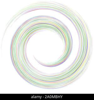 Mulinare dettagliata, elemento a spirale. Idromassaggio, whirligig effetto. Circolare e rotante linee di burst. Whirl razze radiali. Bobina, volteggiano forma astratta Illustrazione Vettoriale