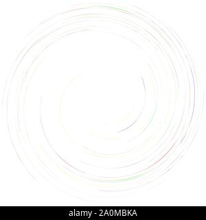 Mulinare dettagliata, elemento a spirale. Idromassaggio, whirligig effetto. Circolare e rotante linee di burst. Whirl razze radiali. Bobina, volteggiano forma astratta Illustrazione Vettoriale