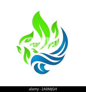 Acqua e Verde Foglia energia vettore logo icona del modello di progettazione Illustrazione Vettoriale