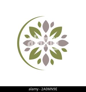 Stemma Rotondo fiore in un cerchio n stile lineare un vettore abstract flower logo design di prodotti naturali come i cosmetici, fioraio, spa, salone di bellezza De Illustrazione Vettoriale