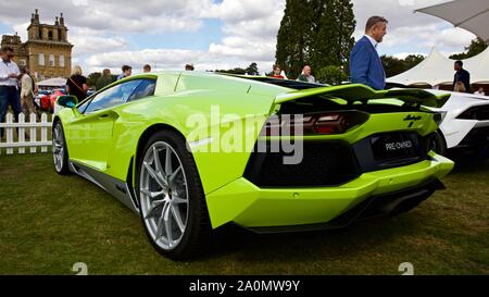 Cinquantesimo anniversario Aventador Lamborghini Miura è in mostra presso il 2019 Salon Privé presso il Palazzo di Blenheim, Oxfordshire Foto Stock