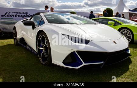 Lamborghini Huracan EVO Spyder in mostra presso il 2019 Salon Privé presso il Palazzo di Blenheim, Oxfordshire Foto Stock