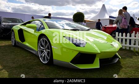 Cinquantesimo anniversario Aventador Lamborghini Miura è in mostra presso il 2019 Salon Privé presso il Palazzo di Blenheim, Oxfordshire Foto Stock