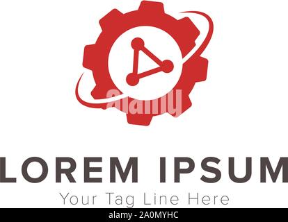 Studio di ingegneria disegni logo con il pulsante play Illustrazione Vettoriale