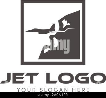 Jet logo cercando di trapanare la collina e la montagna logo Illustrazione Vettoriale