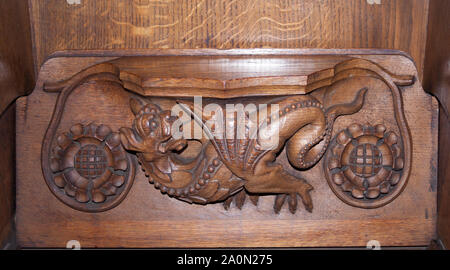 Misericords, San Nicholas Cathedral, Newcastle. Scolpito da Ralph Hedley c.1885. Foto Stock