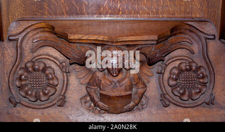 Misericords, San Nicholas Cathedral, Newcastle. Scolpito da Ralph Hedley c.1885. Foto Stock