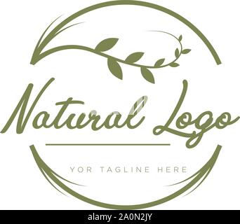 Logo dal design naturale con logo tipografico in stile foglia moderno Illustrazione Vettoriale