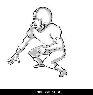 Lo stile del fumetto illustrazione di un giocatore di football americano fatto in bianco e nero isolato su sfondo bianco Foto Stock