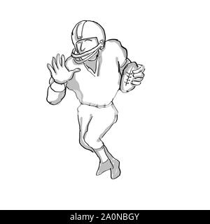 Lo stile del fumetto illustrazione di un giocatore di football americano fatto in bianco e nero isolato su sfondo bianco Foto Stock