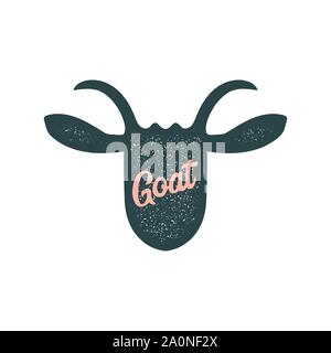 Capre, mucche con corna vintage silhouette vettore di animale Illustrazione Vettoriale