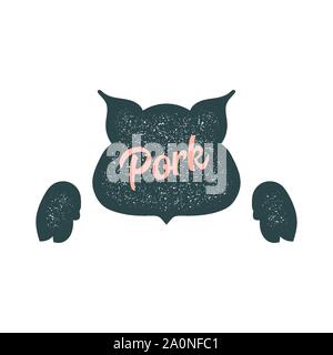 Maiale, carne di maiale, bbq silhouette vintage vettore di animale Illustrazione Vettoriale