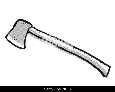 Rétro in stile cartoon di disegno di un frazionamento ax, un giardino o un utensile da giardinaggio attrezzature isolato su sfondo bianco fatto in bianco e nero Foto Stock