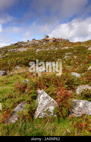Cheesewring rock formazione sulla collina Stowes, Bodmin Moor, Cornwall Foto Stock