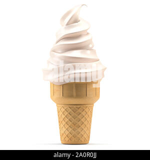 Soft servire il gelato in cono di cialda isolato su bianco. 3d illustrazione Foto Stock